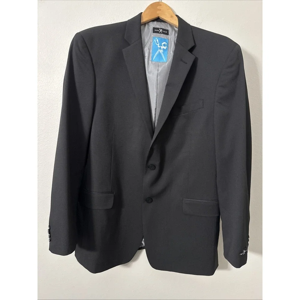 Marc Ecko Black Polyester Rayon Blend Suit Jacket Blazer Y2K size 44R‎